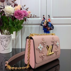 Louis Vuitton Twist Limited Edition Flower Embellished Epi Leather MM Pink Replica Bags 24cm (2)