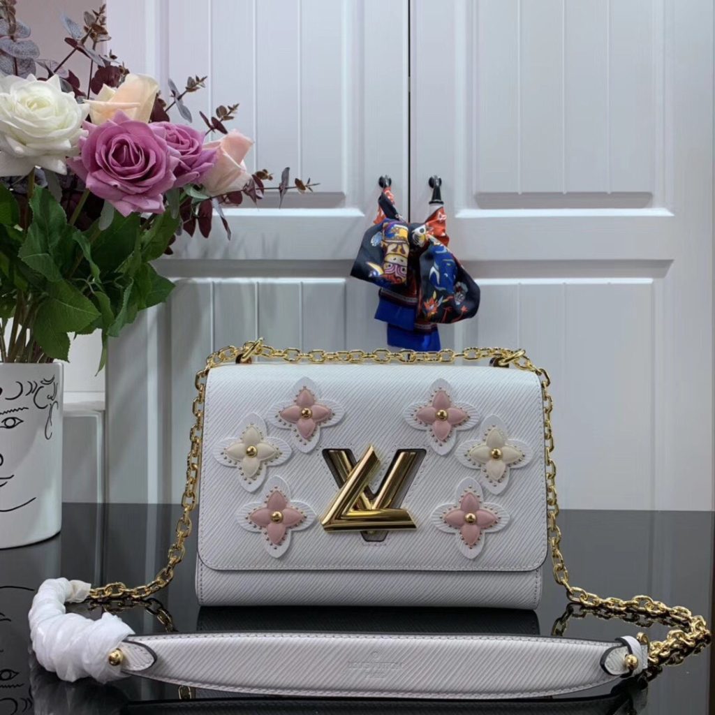 Louis Vuitton Twist Limited Edition Flower Embellished Epi Leather MM White Replica Bags 24cm (2)