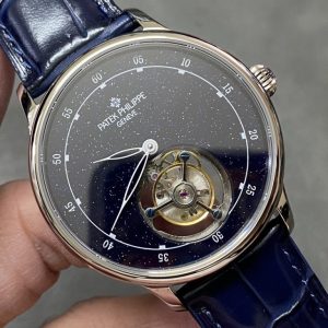 Patek Philippe Tourbillon Replica Watch Blue Dial Leather Strap 44mm