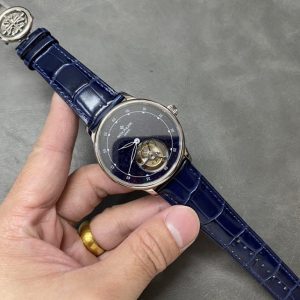 Patek Philippe Tourbillon Replica Watch Blue Dial Leather Strap 44mm