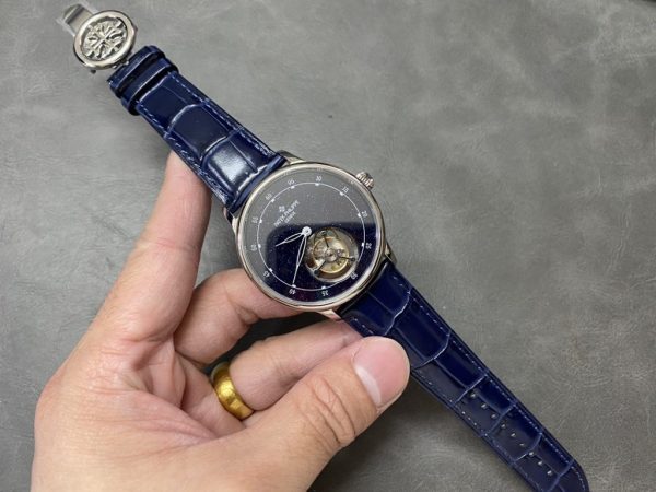 Patek Philippe Tourbillon Replica Watch Blue Dial Leather Strap 44mm