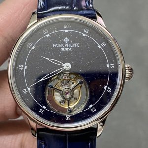 Patek Philippe Tourbillon Replica Watch Blue Dial Leather Strap 44mm