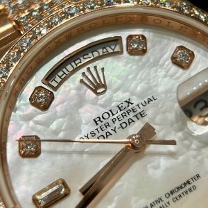 Rolex Day-Date 128345RBR Gold Wrapped Custom Moissanite Diamonds MOP 36mm (2)