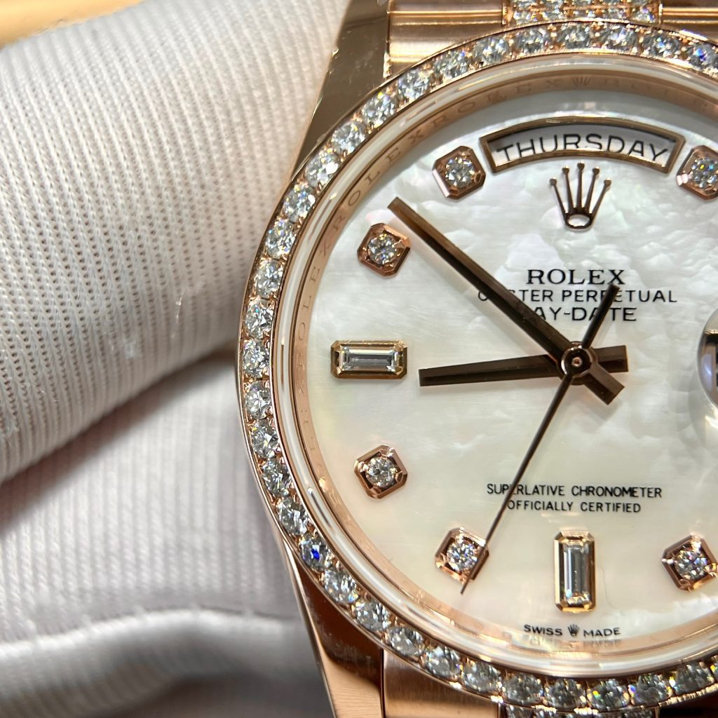 Rolex Day-Date 128345RBR Gold Wrapped Custom Moissanite Diamonds MOP 36mm (3)