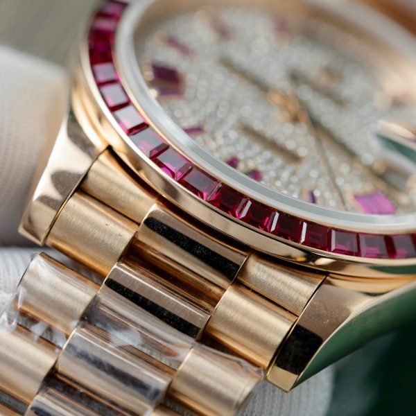 Rolex Day-Date Gold Wrapped Red Ruby and Moissanite Diamonds GM Factory (10)