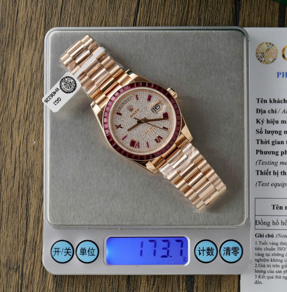 Rolex Day-Date Gold Wrapped Red Ruby and Moissanite Diamonds GM Factory (1)