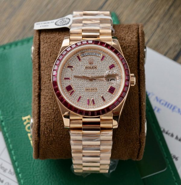 Rolex Day-Date Gold Wrapped Red Ruby and Moissanite Diamonds GM Factory (6)