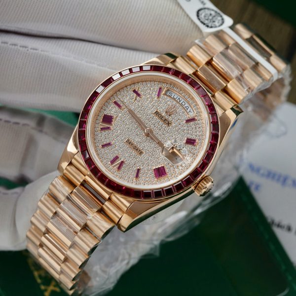 Rolex Day-Date Gold Wrapped Red Ruby and Moissanite Diamonds GM Factory (6)