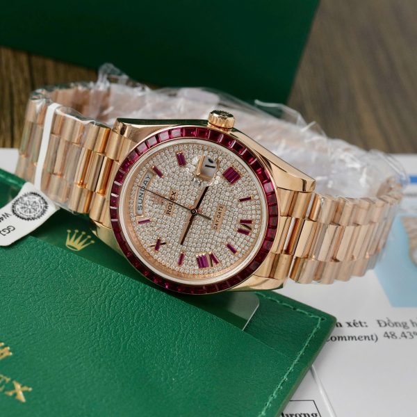 Rolex Day-Date Gold Wrapped Red Ruby and Moissanite Diamonds GM Factory (6)