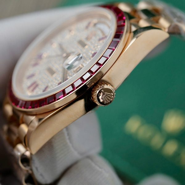 Rolex Day-Date Gold Wrapped Red Ruby and Moissanite Diamonds GM Factory (6)