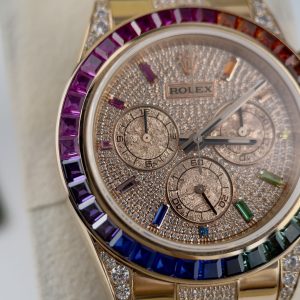 Rolex Daytona Rainbow Custom Full Diamonds & Synthentic Sapphire Ruby Gold Wrapped