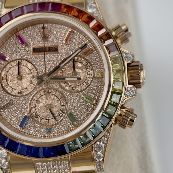 Rolex Daytona Rainbow Custom Full Diamonds & Synthentic Sapphire Ruby Gold Wrapped