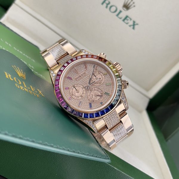 Rolex Daytona Rainbow Custom Full Diamonds & Synthentic Sapphire Ruby Gold Wrapped