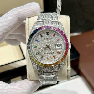 Rolex Iced Out Moissanite Custom Ruby Bezel DateJust Replica 41mm (9)