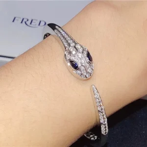 Bvlgari Serpenti Bangle Bracelet Custom Diamond 18K White Gold (2)