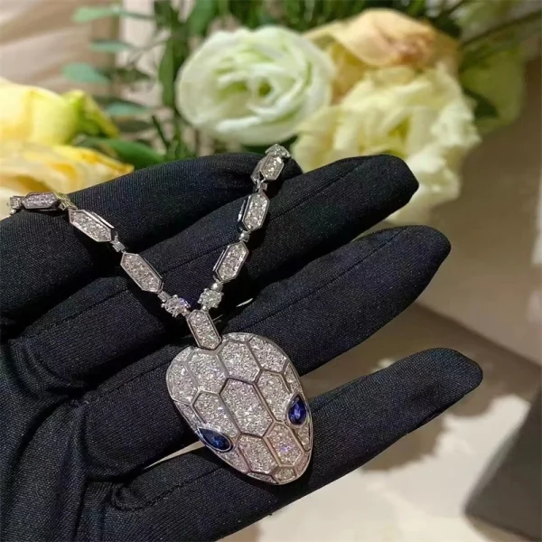 Bvlgari Serpenti Womens Necklace Custom Diamond White Gold 18K (2)