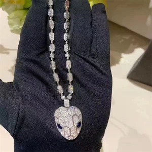 Bvlgari Serpenti Womens Necklace Custom Diamond White Gold 18K (2)
