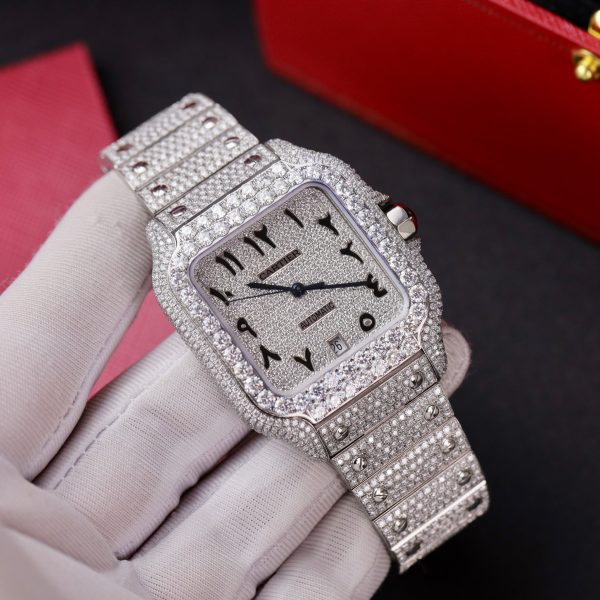 Cartier Iced Out Santos Customs Full Moissanite Diamonds Best Replica (3)