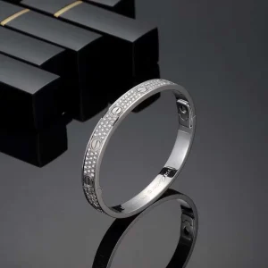 Cartier Love 18k White Gold Natural Diamond Pave Bangle Bracelet Custom (2)