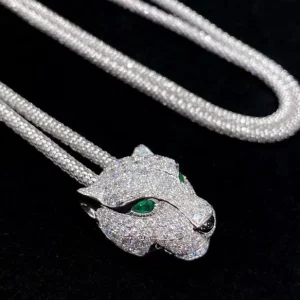 Cartier Necklace And Bracelet Leopard Head Pendant Custom 18K White Gold Diamond (2)