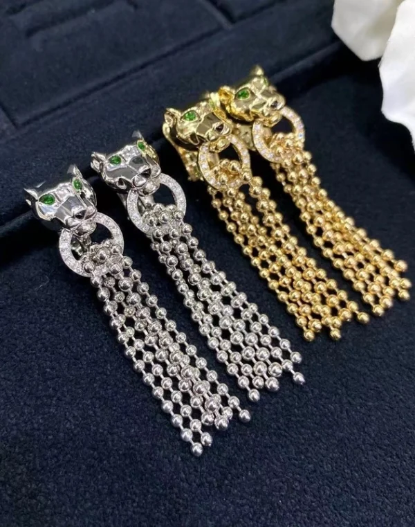 Cartier Panther Earrings Diamond Emerald Onyx 18K Gold Custom (2)