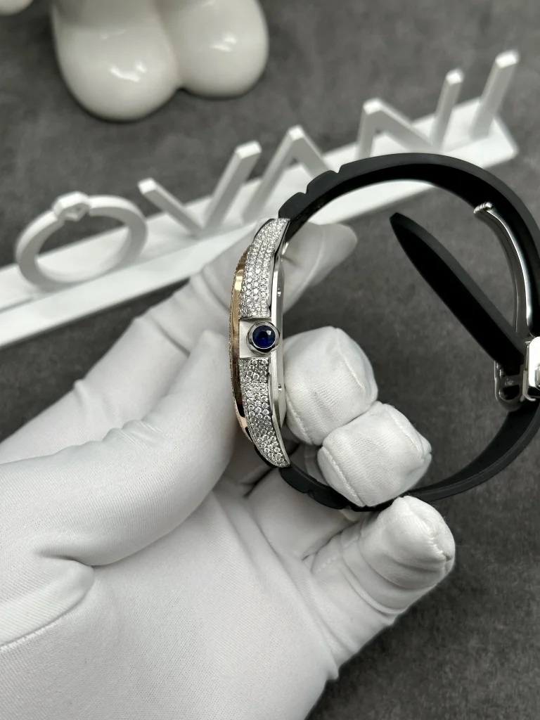 Cartier Santos Custom Full Moissanite Diamonds Demi Gold 39 (5)