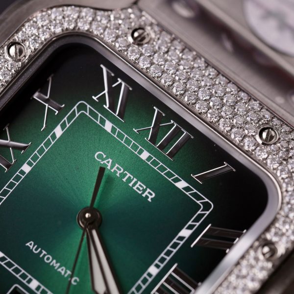 Cartier Santos Customs Moissanite Diamonds Green Dial (10)
