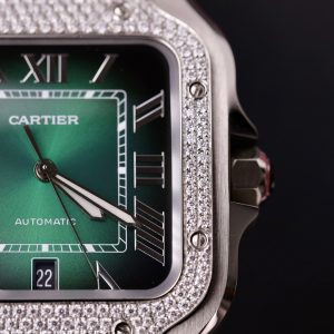 Cartier Santos Customs Moissanite Diamonds Green Dial (10)