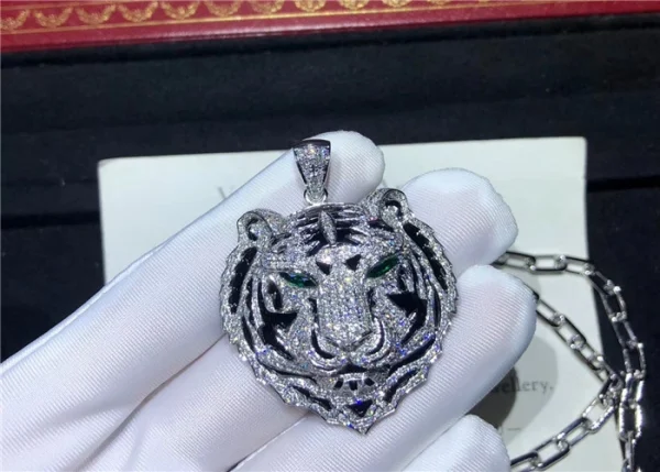 Cartier Tiger Head Design Necklace Custom Diamond 18K White Gold (2)