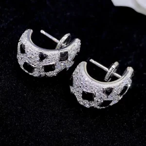 Cartier Womens Earrings Custom 18K White Gold Diamond (2)