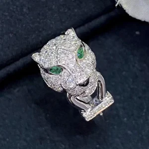 Cartier Women's Leopard Rings Custom 18K White Gold Diamond (2)