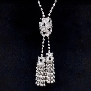 Cartier Womens Necklace Custom Natural Diamond 18K White Gold (2)
