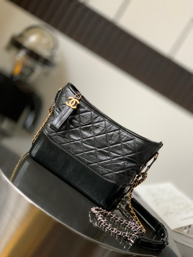 Chanel Gabrielle Womens Black Replica Bags Lock Gold Size 28cm (2)