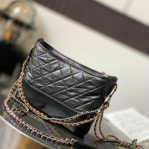 Chanel Gabrielle Womens Black Replica Bags Lock Gold Size 28cm (2)