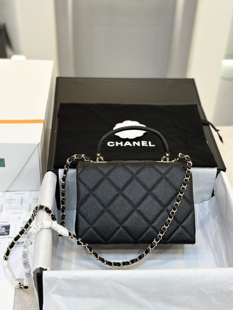 Chanel Handle Grain Leather Black Replica Bags Size 25cm (2)