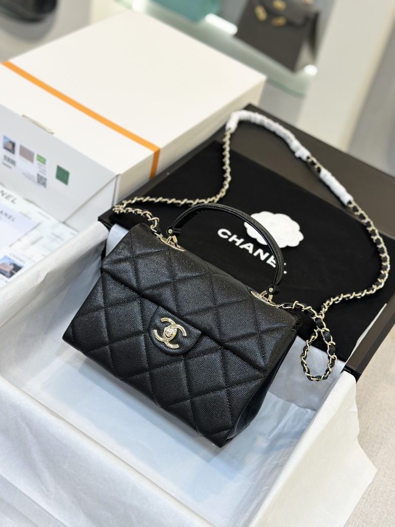 Chanel Handle Grain Leather Black Replica Bags Size 25cm (2)
