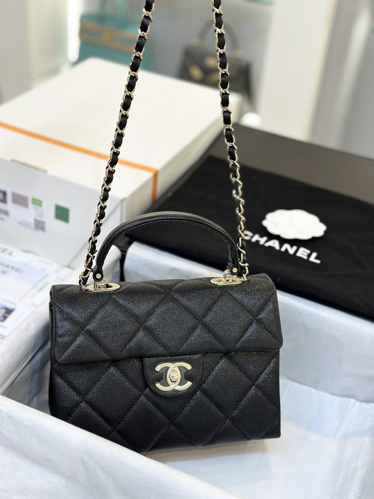 Chanel Handle Grain Leather Black Replica Bags Size 25cm (2)