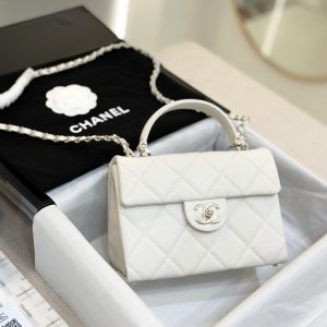 Chanel Handle Grain Leather Replica Bags White Size 25cm (1)