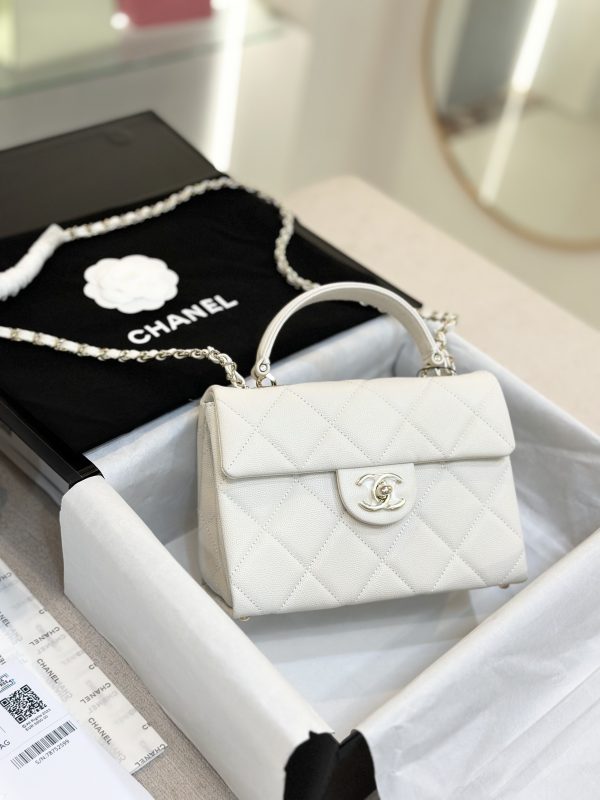 Chanel Handle Grain Leather Replica Bags White Size 25cm (1)