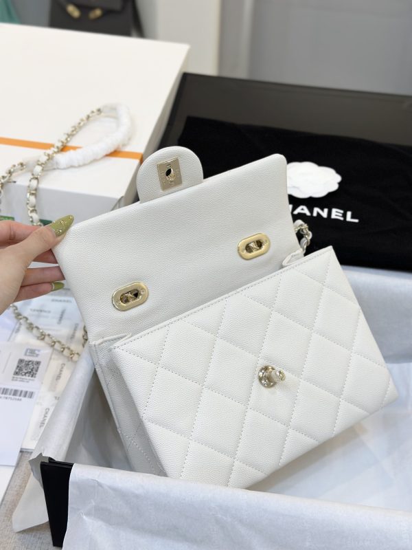 Chanel Handle Grain Leather Replica Bags White Size 25cm (2)