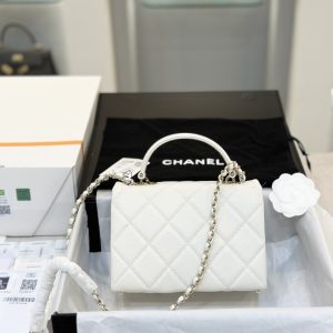 Chanel Handle Grain Leather Replica Bags White Size 25cm (2)