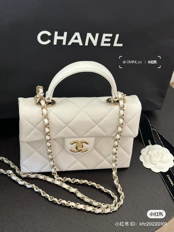 Chanel Handle Grain Leather Replica Bags White Size 25cm (2)