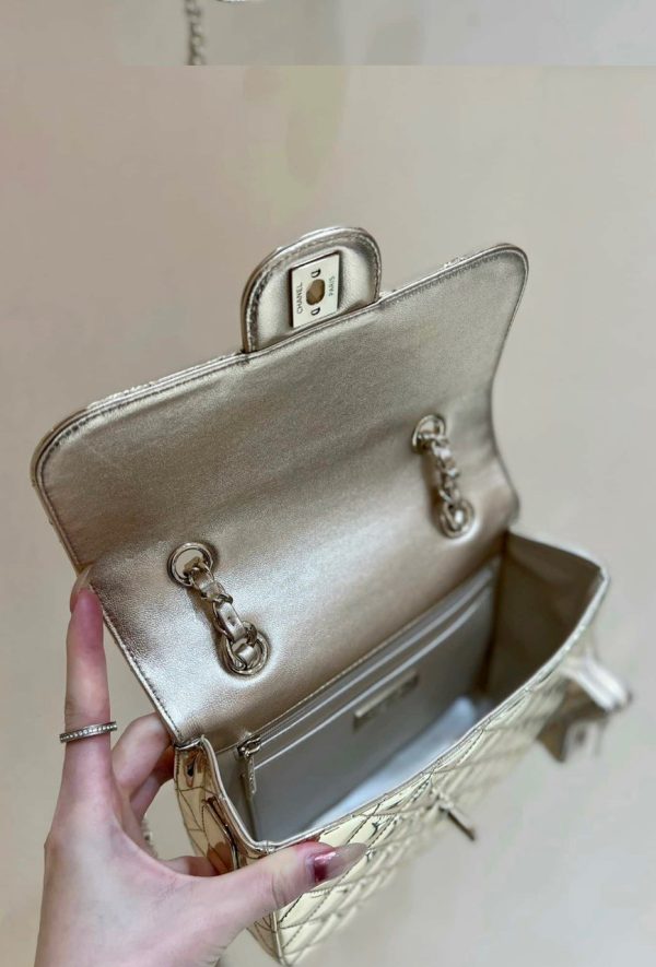 Chanel Metallic Sheepskin Replica Backpack Size 23.5x18.5x8 (2)