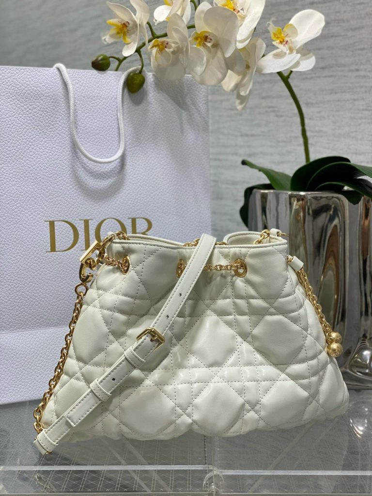 Dior Ammi Small White Supple Macrocannage Lambskin Replica Bags Size 27x15x12cm (2)