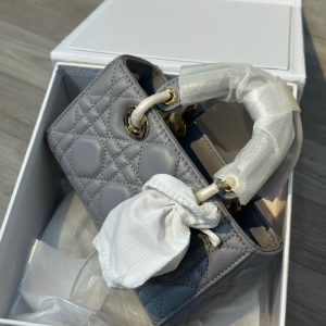 Dior D-Joy Mini Gray Replica Bags Gold Lock Size 17cm (2)