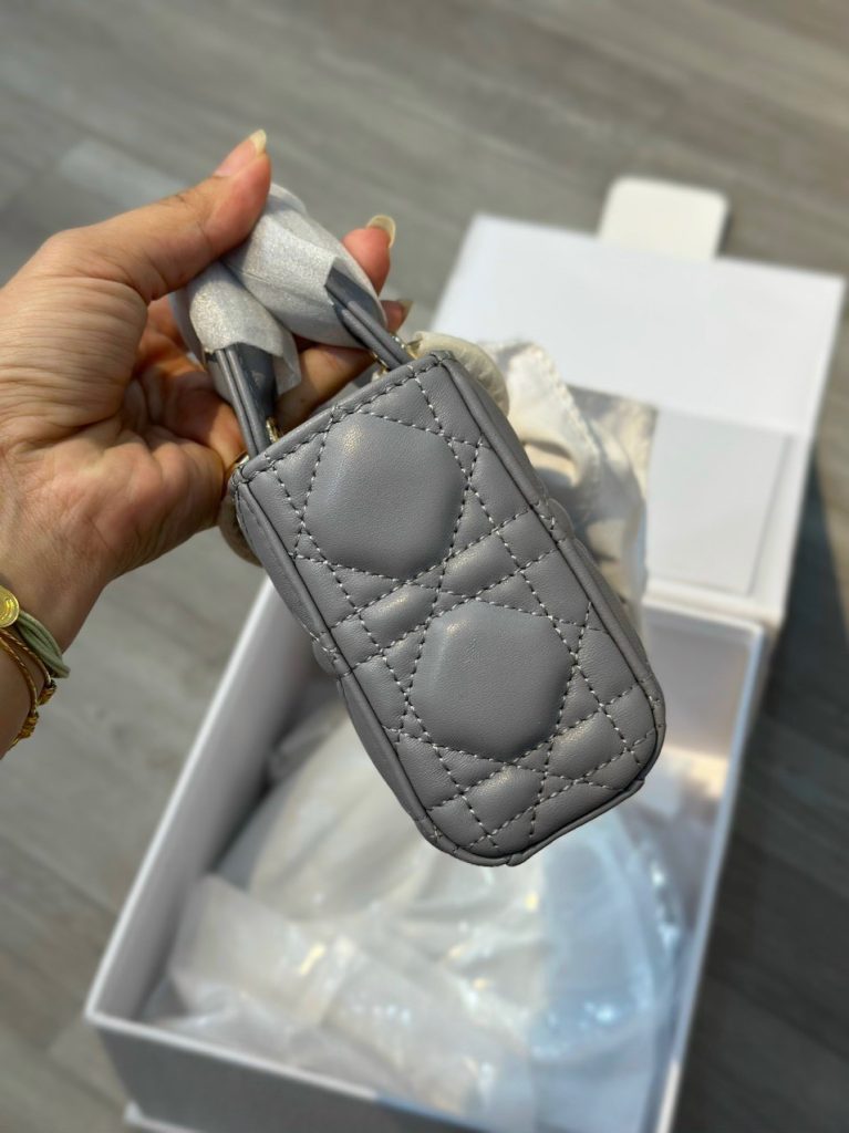 Dior D-Joy Mini Gray Replica Bags Gold Lock Size 17cm (2)