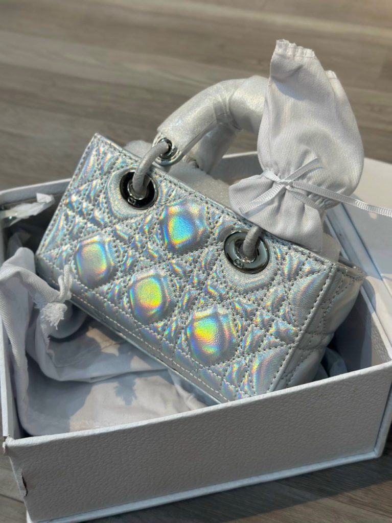Dior D-Joy Mini Silver Color Replica Bags Gold Lock Size 17cm (2)
