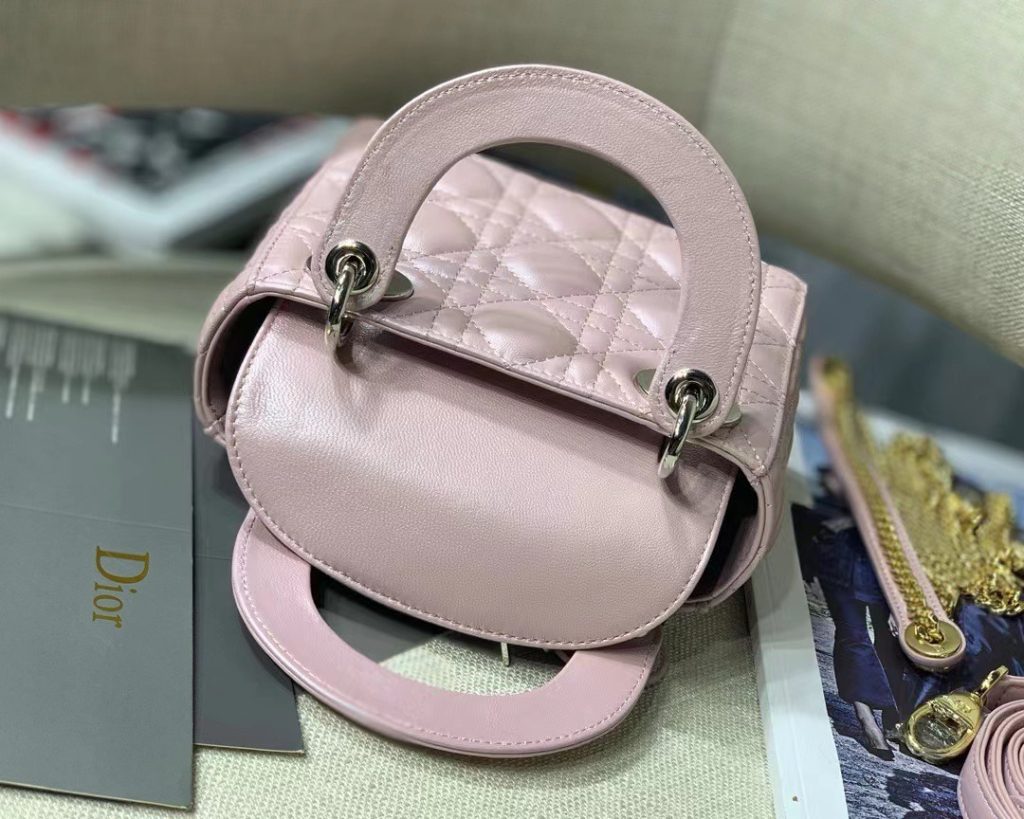 Dior Lady Womens Pink Replica Bags Lock Gold Size 17cm (2)