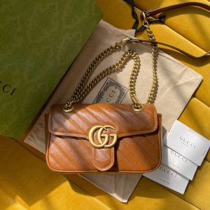Gucci Marmont Womens Brown Replica Bags Lock Gold Size 22cm (2)