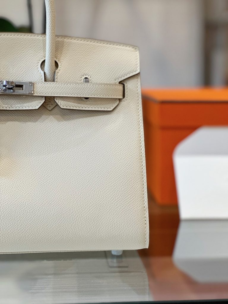 Hermes Birkin Epsom Womens White Replica Bags Lock Silver Size 25cm (2)